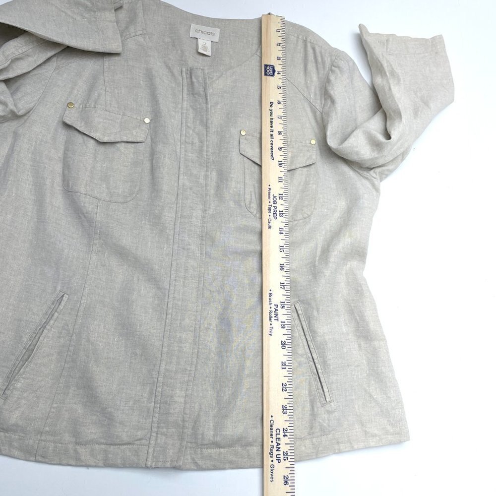 Chico's Women's Tan Linen Jacket Zipper Front Lightweight 3/4 Sleeves Large - Picture 5 of 9